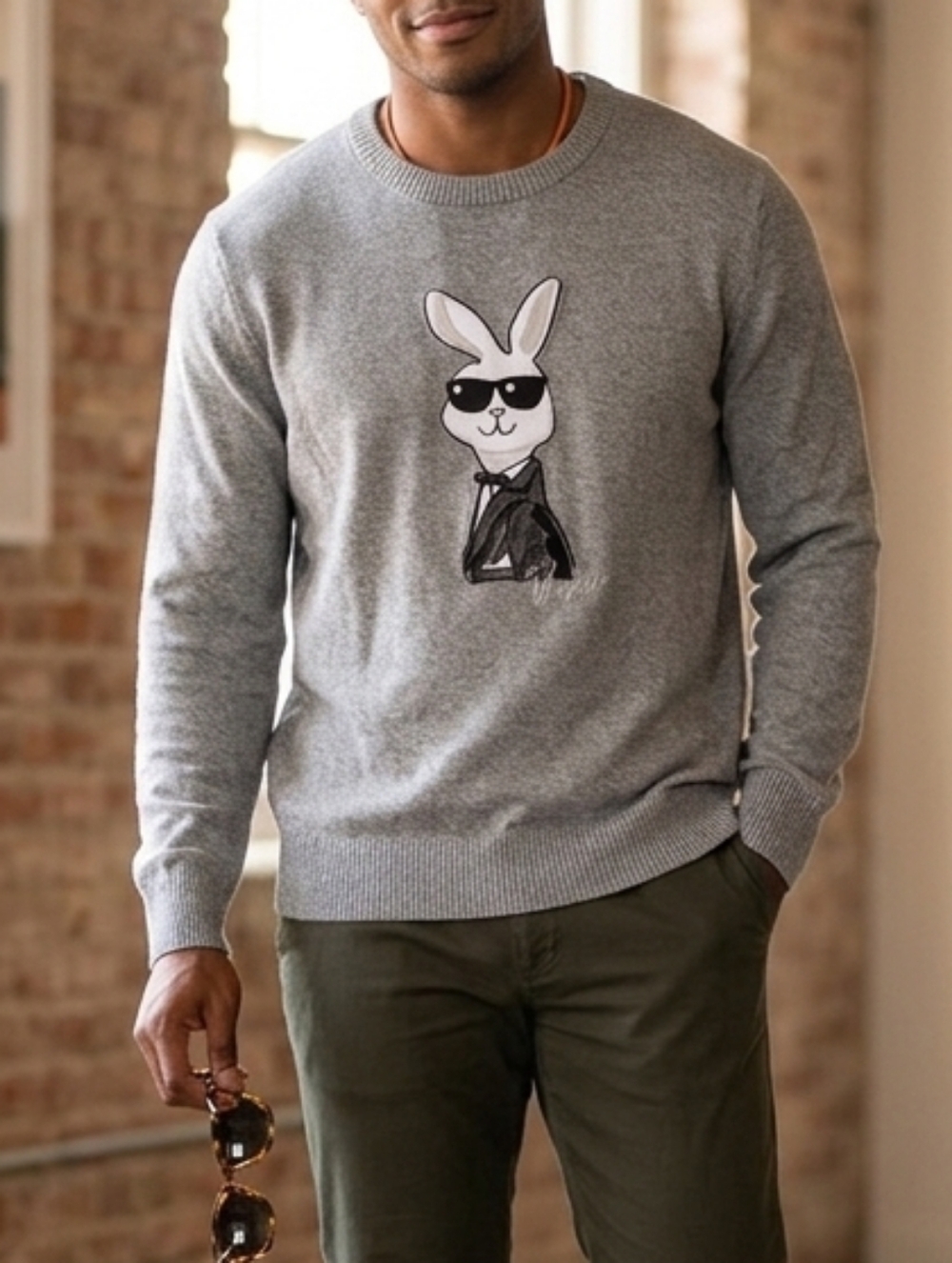 🐰 Playboy Gray Sweater – Men’s XL